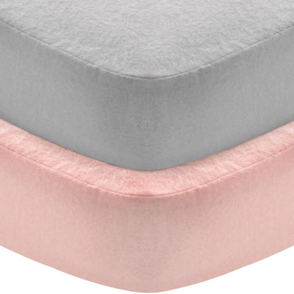Picture of Flannel Crib Sheet 2 Pack, 100% Cotton Flannel Crib Sheet, Heavenly Soft Fitted Crib Sheet for Standard Crib (28" X 52") and Toddler Mattresses, Grey&Pink