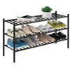 Picture of ROMGUAR CRAFT 3-Tier Bamboo Long Shoe Rack, Free Standing Wood Shoe Shelf Storage Organizer for Closet Entryway Stackable 35"x11"x20" (Black)