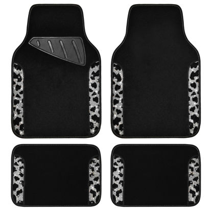 Picture of CAR PASS Bling Cow Car Mats Rhinestones Diamond Waterproof Floor Mat Crystal Sparkly Shining Glitter Carpet Anti-Slip PVC Heel Pad, Universal Fit Automotive SUV,Sedan,4pcs Girly Women, Cow Diamond