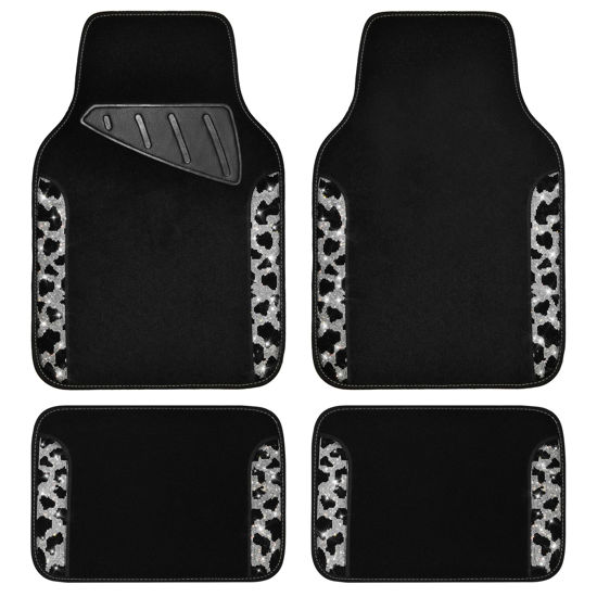 Picture of CAR PASS Bling Cow Car Mats Rhinestones Diamond Waterproof Floor Mat Crystal Sparkly Shining Glitter Carpet Anti-Slip PVC Heel Pad, Universal Fit Automotive SUV,Sedan,4pcs Girly Women, Cow Diamond