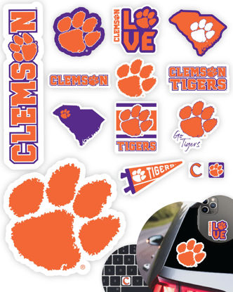 Picture of Clemson Stickers (14 Stickers) 2 Large 5" for Car Windows 10 Medium 2.5" for Water Bottles Laptops Phones and 2 Mini Keyboard Decals Clemson Tigers Gift for Men or Women Football Fans (Clemson Tigers)