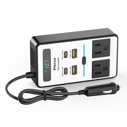 Picture of 200W Car Power Inverter DC 12V to 110V AC,Cigarette Lighter Adapter Plug with [65W USB-C]/USB-Fast Charger 24W/Multiple USB/Laptop car Charger with Voltage Display