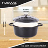 Picture of Cast Iron Dutch Oven with Lid - Non-Stick Ovenproof Enamelled Casserole Pot, Oven Safe up to 500° F - Sturdy Dutch Oven Cookware - Black, 6.4-Quart, 28cm - by Nuovva