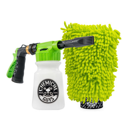 Picture of Chemical Guys Foam Blaster 6 Foam Car Wash Gun and Chenille Premium Scratch-Free Microfiber Wash Mitt, Lime Green - (Car Wash Foamer Connects to Any Garden Hose) EQP365 (2 Items)