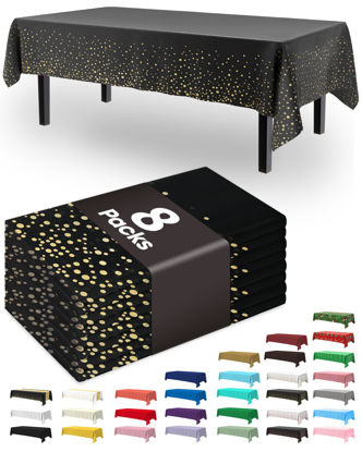 Picture of Pureegg Plastic Table Cloth Disposable - 8 Packs, Table Cloth for Retangle Table, 54"x108" Decorative Tablecloth for Parties, Picnics, Camping, Waterproof & Stain-Resistant,Black and Gold
