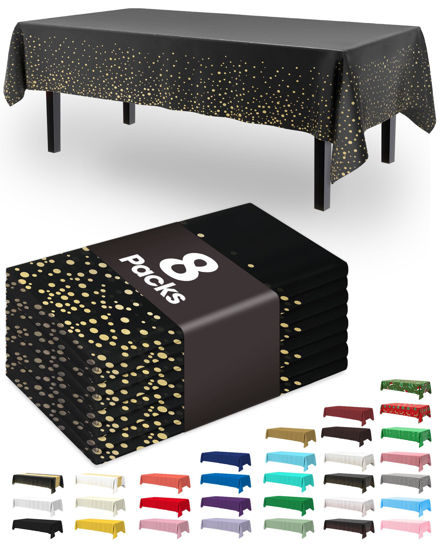 Picture of Pureegg Plastic Table Cloth Disposable - 8 Packs, Table Cloth for Retangle Table, 54"x108" Decorative Tablecloth for Parties, Picnics, Camping, Waterproof & Stain-Resistant,Black and Gold