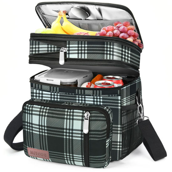 Picture of MIYCOO Lunch Bag & Lunch Box for Men Women Double Deck - Leakproof Insulated Soft Large Adult Lunch Cooler Bag for Work (Checkered Black and White,15L)