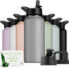 Picture of SipX™ Triple-Insulated Stainless Steel Water Bottle 32oz. With 3 Lids, BPA-Free Reusable Insulated Water Bottle Keeps Cold 24 Hours, Metal Water Bottle Made Of Sustainable Material For Hiking & Biking
