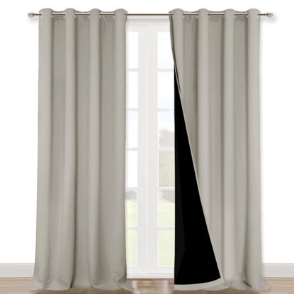 Picture of NICETOWN Full Shading Curtains 90 inches Long 2 Panels Set for Windows, Super Heavy-Duty Black Lined Blackout Curtains for Bedroom, Privacy Assured Window Treatment (Natural, Pack of 2, 52 inches W)
