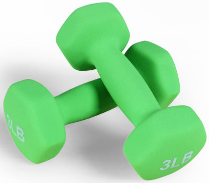 Picture of Fitvids Neoprene Dumbbell Hand Weights, Anti-Slip, Anti-roll, Hex Shape Colorful, 3-Pound, Pair