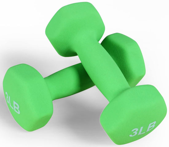 Picture of Fitvids Neoprene Dumbbell Hand Weights, Anti-Slip, Anti-roll, Hex Shape Colorful, 3-Pound, Pair