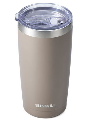 Picture of SUNWILL Travel Coffee Tumbler 20 oz, Insulated Mug with Lid, Stainless Steel Cup for Outdoor, Powder Coated Taupe