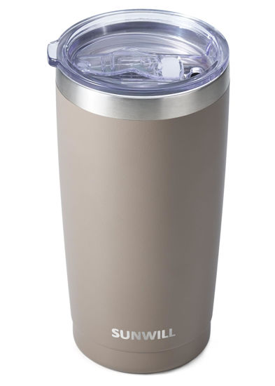 Picture of SUNWILL Travel Coffee Tumbler 20 oz, Insulated Mug with Lid, Stainless Steel Cup for Outdoor, Powder Coated Taupe