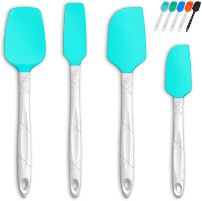 Picture of M KITCHEN Silicone Spatula Set - Heat Resistant & BPA Free - 4 Piece Nonstick Rubber Spatulas, Spoonula, Jar Scraper for Cooking, Baking, Mixing, Frosting - Dishwasher Safe Kitchen Utensils