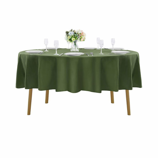 Picture of 60 inch Round Tablecloth Washable Polyester Table Cloth Decorative Table Cover for Wedding Party Dining Banquet（60 inch,Willow）