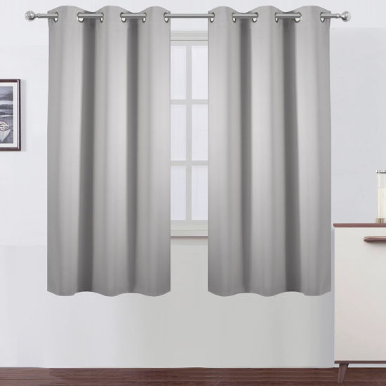 Picture of LEMOMO Light Grey Blackout Curtains 38 x 63 Inch Length/Set of 2 Curtain Panels/Thermal Insulated Room Darkening Blackout Curtains for Bedroom