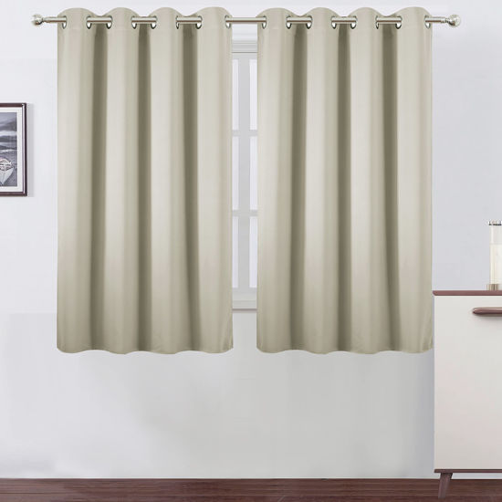 Picture of LEMOMO Light Beige Blackout Curtains/52 x 45 Inch Length Kids Curtains/Set of 2 Panels Grommet Bedroom Curtains for Living Room Curtains