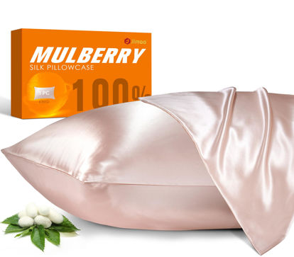 Picture of 100% Mulberry Silk Pillowcase for Hair and Skin, 22 Momme Natural Silk Pillow Case with Zipper, Both Sided Pure Silk Pillow Cover for Women Mom Men (Light Pink, King 20''×36'')