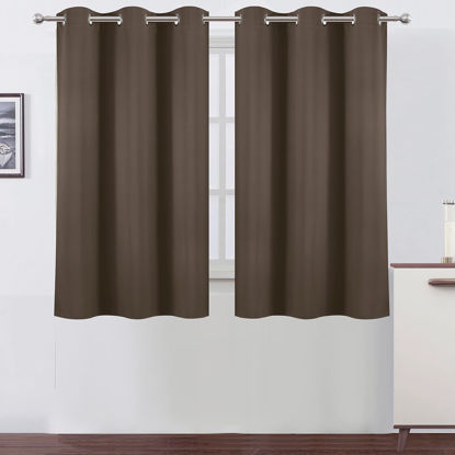 Picture of LEMOMO Chocolate Brown Blackout Curtains 38 x 54 Inch Length/Set of 2 Curtain Panels/Thermal Insulated Room Darkening Blackout Curtains for Bedroom
