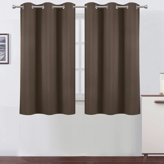Picture of LEMOMO Chocolate Brown Blackout Curtains 38 x 54 Inch Length/Set of 2 Curtain Panels/Thermal Insulated Room Darkening Blackout Curtains for Bedroom