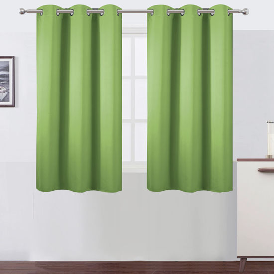 Picture of LEMOMO Light Green Blackout Curtains 38 x 54 Inch Length/Set of 2 Curtain Panels/Thermal Insulated Room Darkening Blackout Curtains for Bedroom