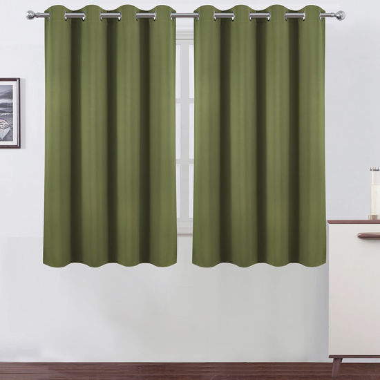 Picture of LEMOMO Blackout Curtains 52 x 45 inch/Olive Green Curtains Set of 2 Panels/Thermal Insulated Room Darkening Bedroom Curtains