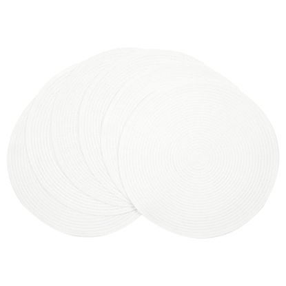 Picture of SHACOS Round Braided Placemats Set of 6 Round Table Mats for Dining Table 15 inch Washable Cotton Polyester Place Mat (White, 6)