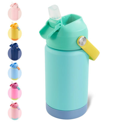 Picture of Kerilyn 12oz Kids Water Bottle, Stainless Steel Insulated Water Bottle For Kids, Toddler Cup With Straws Leak-proof, Kids Water Bottles For School Boys Girls, BPA Free, Twilight Green