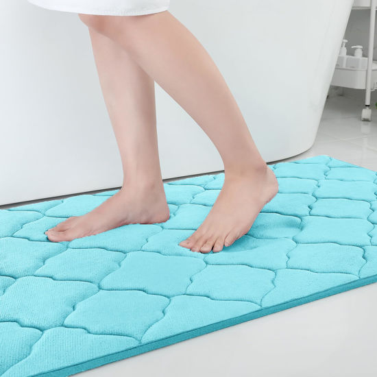 Picture of OLANLY Memory Foam Bath Mat Rug 40x32, Ultra Soft Non Slip and Absorbent Bathroom Rug, Machine Wash Dry, Comfortable, Thick Bath Rug Carpet for Bathroom Floor, Tub and Shower, Sky Blue