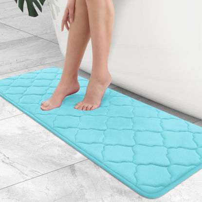 Picture of OLANLY Memory Foam Bath Mat Rug 47x17, Ultra Soft Non Slip and Absorbent Bathroom Rug, Machine Wash Dry, Comfortable, Thick Bath Rug Carpet for Bathroom Floor, Tub and Shower, Sky Blue