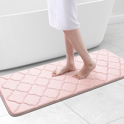 Picture of OLANLY Memory Foam Bath Mat Rug 47x20, Ultra Soft Non Slip and Absorbent Bathroom Rug, Machine Wash Dry, Comfortable, Thick Bath Rug Carpet for Bathroom Floor, Tub and Shower, Pink