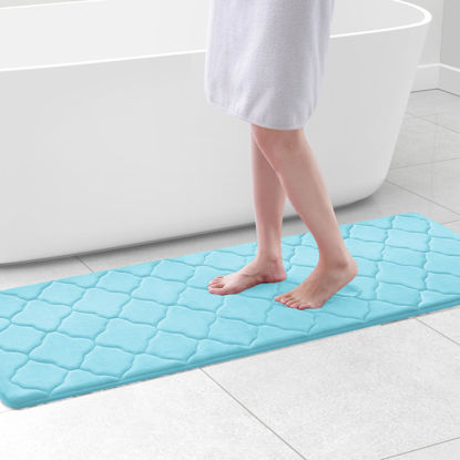 Picture of OLANLY Memory Foam Bath Mat Rug 59x20, Ultra Soft Non Slip and Absorbent Bathroom Rug, Machine Wash Dry, Comfortable, Thick Bath Rug Carpet for Bathroom Floor, Tub and Shower, Sky Blue