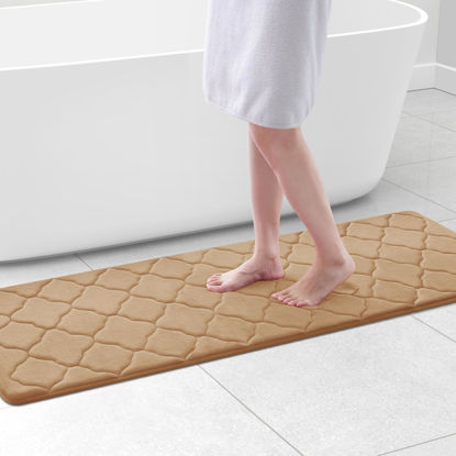 Picture of OLANLY Memory Foam Bath Mat Rug 59x20, Ultra Soft Non Slip and Absorbent Bathroom Rug, Machine Wash Dry, Comfortable, Thick Bath Rug Carpet for Bathroom Floor, Tub and Shower, Dark Beige