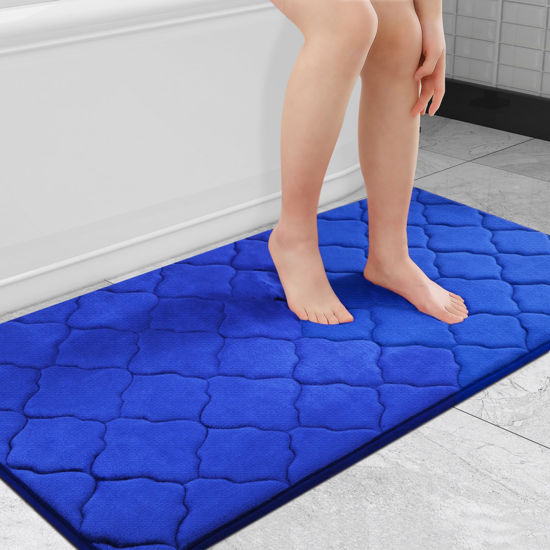 Picture of OLANLY Memory Foam Bath Mat Rug 44x24, Ultra Soft Non Slip and Absorbent Bathroom Rug, Machine Wash Dry, Comfortable, Thick Bath Rug Carpet for Bathroom Floor, Tub and Shower, Royal Blue