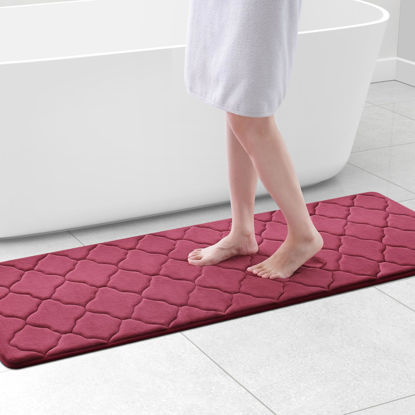 Picture of OLANLY Memory Foam Bath Mat Rug 59x20, Ultra Soft Non Slip and Absorbent Bathroom Rug, Machine Wash Dry, Comfortable, Thick Bath Rug Carpet for Bathroom Floor, Tub and Shower, Burgundy