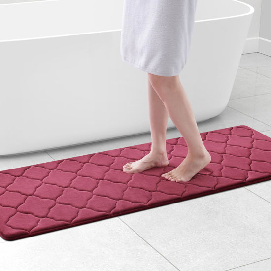 Picture of OLANLY Memory Foam Bath Mat Rug 59x20, Ultra Soft Non Slip and Absorbent Bathroom Rug, Machine Wash Dry, Comfortable, Thick Bath Rug Carpet for Bathroom Floor, Tub and Shower, Burgundy