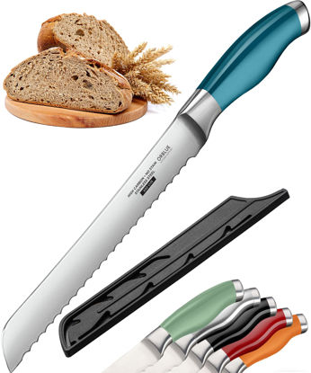 Picture of Orblue Serrated Bread Knife Ultra-Sharp Stainless Steel Professional Grade Bread Cutter - Cuts Thick Loaves Effortlessly - (8-Inch Blade with 5-Inch Handle), Blue
