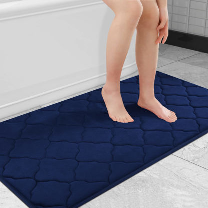 Picture of OLANLY Memory Foam Bath Mat Rug 44x24, Ultra Soft Non Slip and Absorbent Bathroom Rug, Machine Wash Dry, Comfortable, Thick Bath Rug Carpet for Bathroom Floor, Tub and Shower, Navy