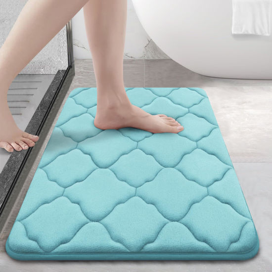 Picture of OLANLY Memory Foam Bath Mat Rug 24x16, Ultra Soft Non Slip and Absorbent Bathroom Rug, Machine Wash Dry, Comfortable, Thick Bath Rug Carpet for Bathroom Floor, Tub and Shower, Sky Blue
