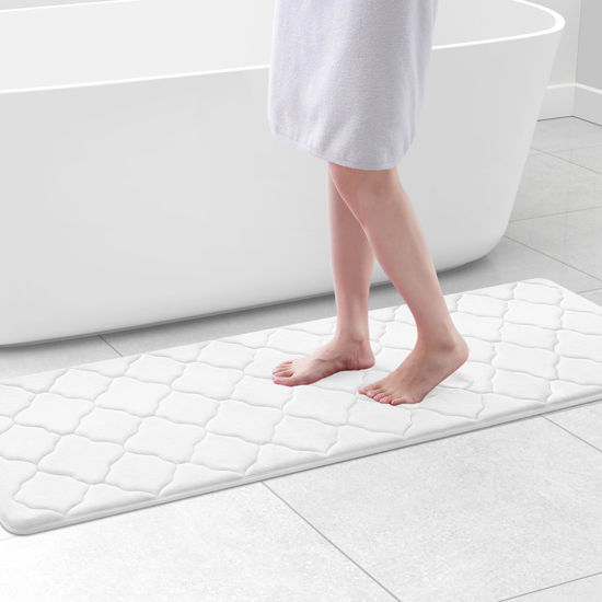 Picture of OLANLY Memory Foam Bath Mat Rug 59x20, Ultra Soft Non Slip and Absorbent Bathroom Rug, Machine Wash Dry, Comfortable, Thick Bath Rug Carpet for Bathroom Floor, Tub and Shower, White