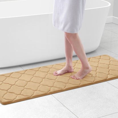 Picture of OLANLY Memory Foam Bath Mat Rug 59x20, Ultra Soft Non Slip and Absorbent Bathroom Rug, Machine Wash Dry, Comfortable, Thick Bath Rug Carpet for Bathroom Floor, Tub and Shower, Beige