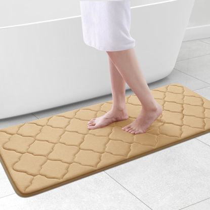 Picture of OLANLY Memory Foam Bath Mat Rug 47x20, Ultra Soft Non Slip and Absorbent Bathroom Rug, Machine Wash Dry, Comfortable, Thick Bath Rug Carpet for Bathroom Floor, Tub and Shower, Beige