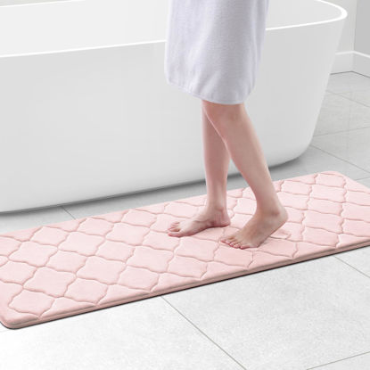 Picture of OLANLY Memory Foam Bath Mat Rug 59x20, Ultra Soft Non Slip and Absorbent Bathroom Rug, Machine Wash Dry, Comfortable, Thick Bath Rug Carpet for Bathroom Floor, Tub and Shower, Pink