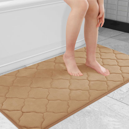Picture of OLANLY Memory Foam Bath Mat Rug 44x24, Ultra Soft Non Slip and Absorbent Bathroom Rug, Machine Wash Dry, Comfortable, Thick Bath Rug Carpet for Bathroom Floor, Tub and Shower, Dark Beige