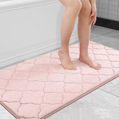 Picture of OLANLY Memory Foam Bath Mat Rug 47x24, Large Size Ultra Soft Non Slip and Absorbent Bathroom Rug, Machine Wash Dry, Comfortable, Thick Bath Rug Carpet Runner for Bathroom Floor, Tub and Shower, Pink