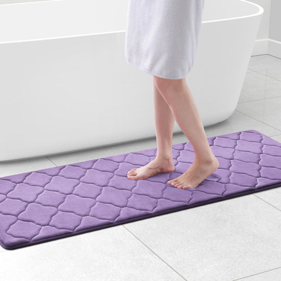 Picture of OLANLY Memory Foam Bath Mat Rug 59x20, Ultra Soft Non Slip and Absorbent Bathroom Rug, Machine Wash Dry, Comfortable, Thick Bath Rug Carpet for Bathroom Floor, Tub and Shower, Lavender