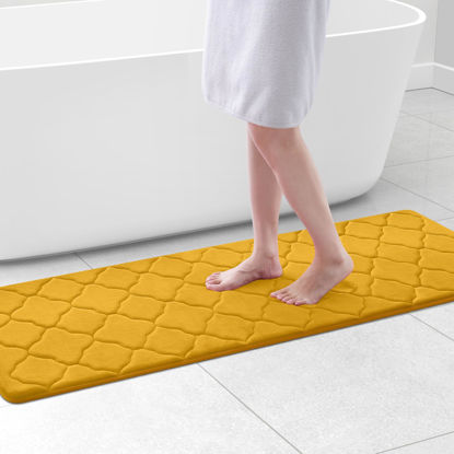 Picture of OLANLY Memory Foam Bath Mat Rug 59x20, Ultra Soft Non Slip and Absorbent Bathroom Rug, Machine Wash Dry, Comfortable, Thick Bath Rug Carpet for Bathroom Floor, Tub and Shower, Yellow