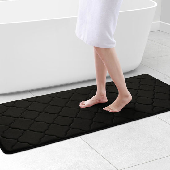 Picture of OLANLY Memory Foam Bath Mat Rug 59x24, Ultra Soft Non Slip and Absorbent Bathroom Rug, Machine Wash Dry, Comfortable, Thick Bath Rug Carpet for Bathroom Floor, Tub and Shower, Black