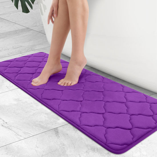 Picture of OLANLY Memory Foam Bath Mat Rug 47x17, Ultra Soft Non Slip and Absorbent Bathroom Rug, Machine Wash Dry, Comfortable, Thick Bath Rug Carpet for Bathroom Floor, Tub and Shower, Purple