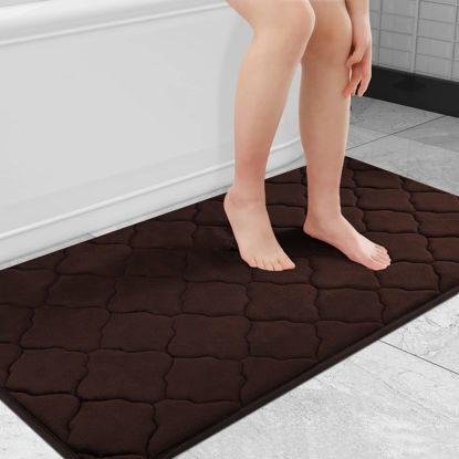 Picture of OLANLY Memory Foam Bath Mat Rug 44x24, Ultra Soft Non Slip and Absorbent Bathroom Rug, Machine Wash Dry, Comfortable, Thick Bath Rug Carpet for Bathroom Floor, Tub and Shower, Brown